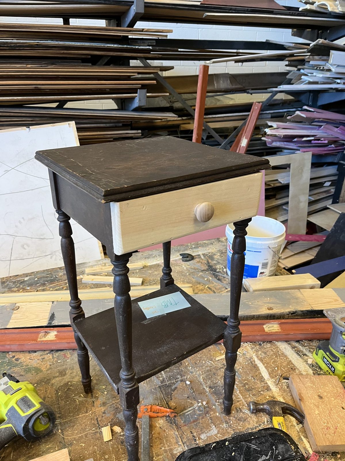 Finishing work on a side table