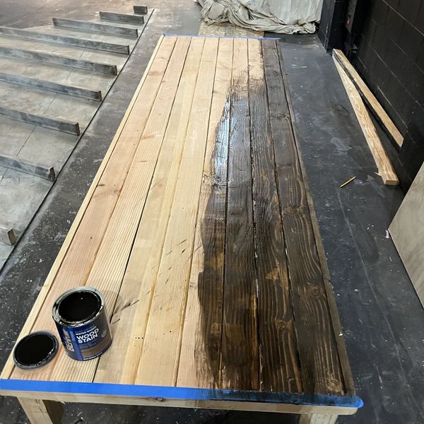 Staining the table top - The Mound Builders